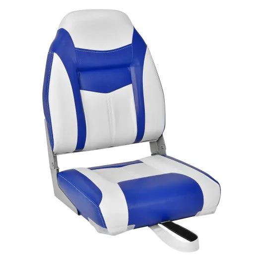 2 Pieces High Back Folding Boat Seat Set with Sponge Cushion-Blue