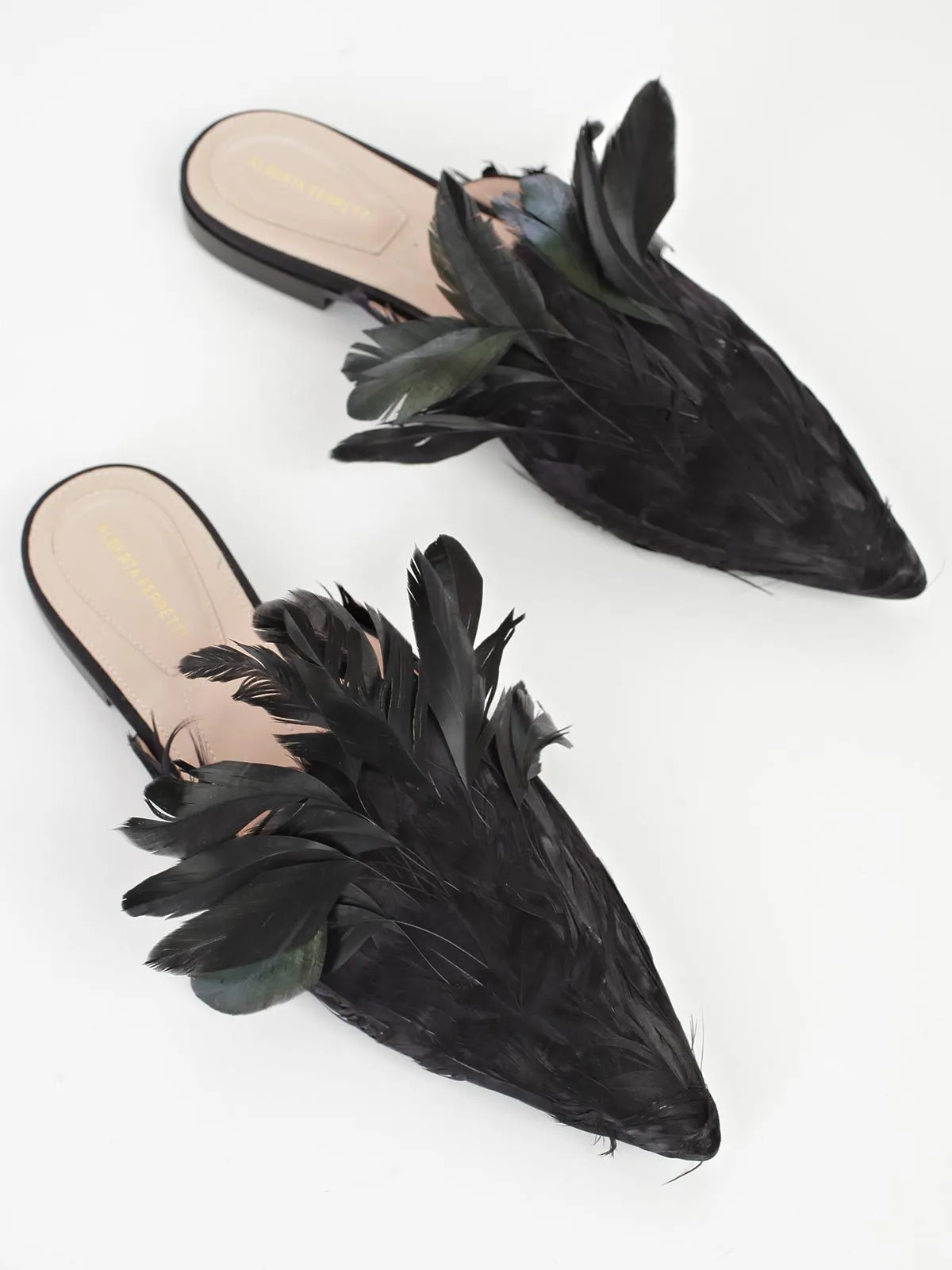 Alberta Ferretti Pointed Toe Feather Mules