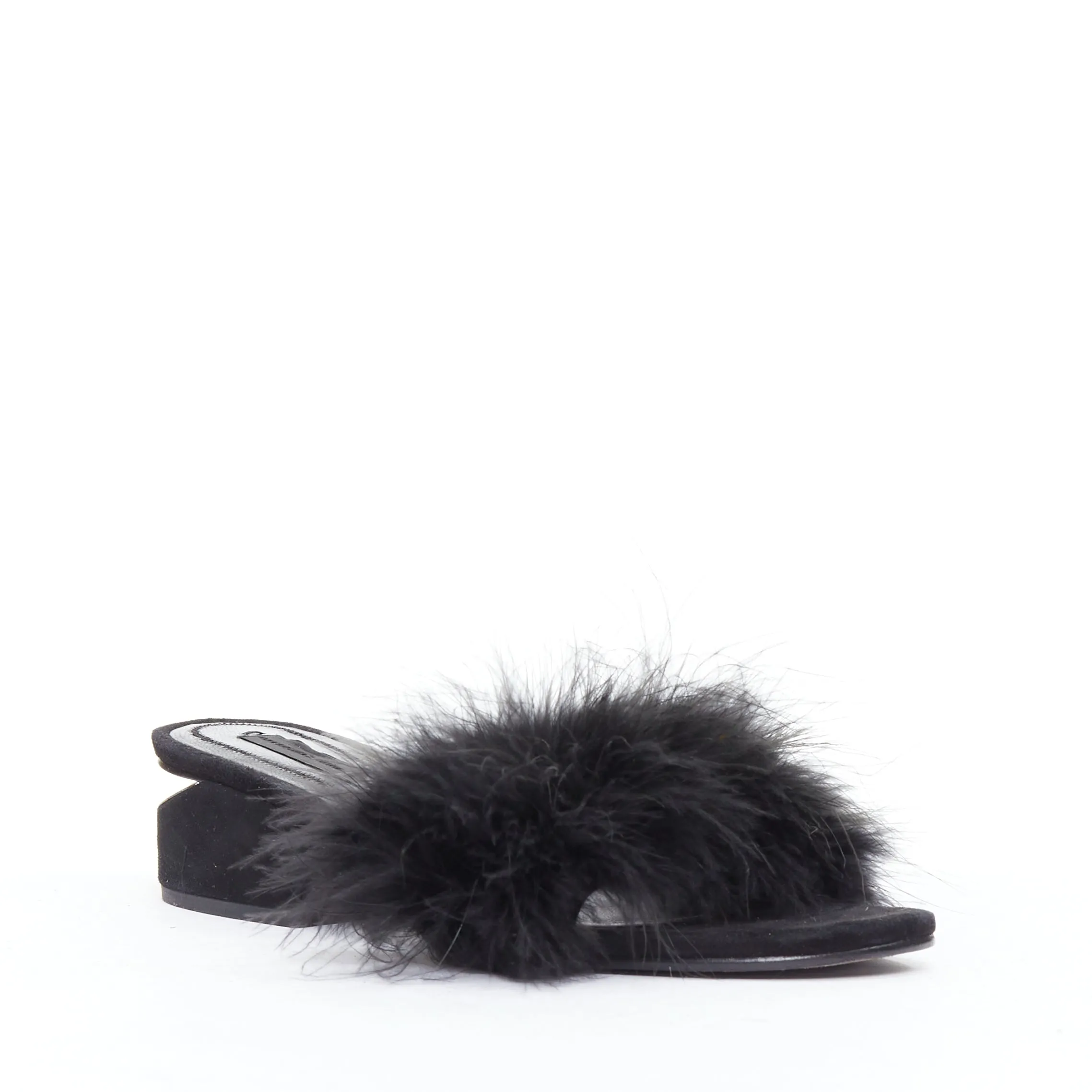 ALEXANDER WANG Lou black feather embellished suede mules EU37.5