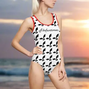 All Over Print Contrast Border Sports Swimsuit