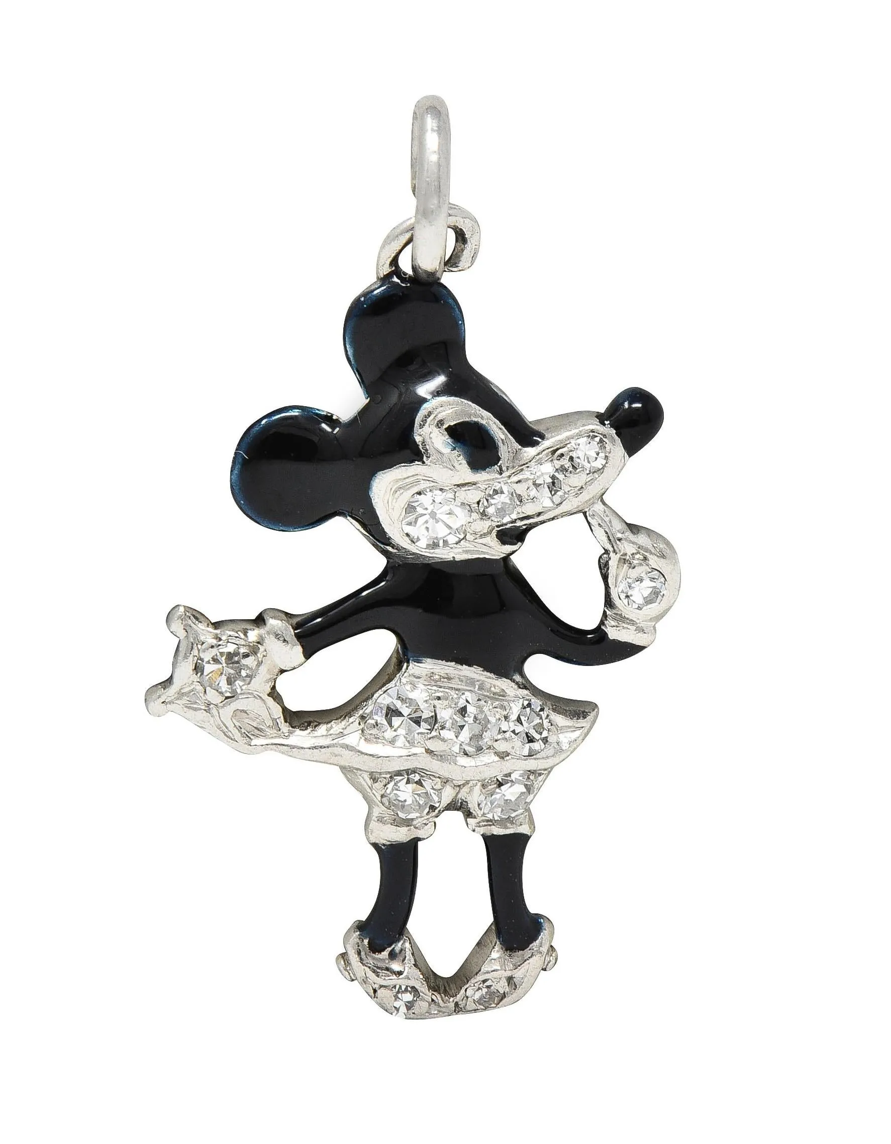 Art Deco Diamond Enamel Platinum Minnie Mouse Vintage Disney Charm