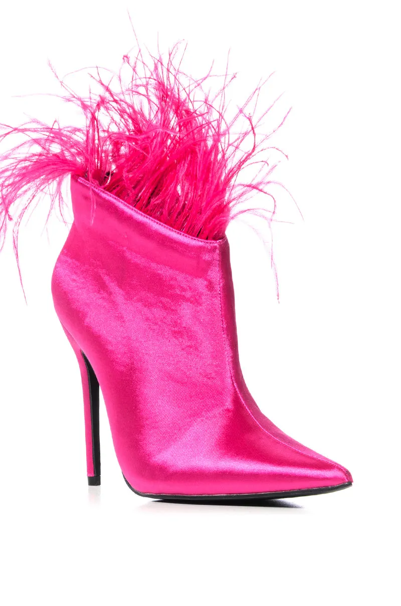 AZALEA WANG KAYLYNN FEATHER BOOTIE IN FUCHSIA