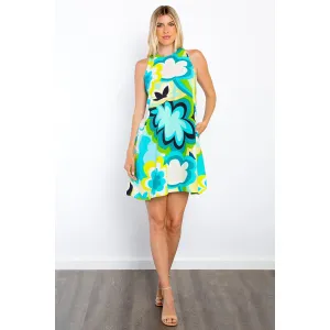 Be Stage Full Size Floral Sleeveless Mini Dress with Pockets