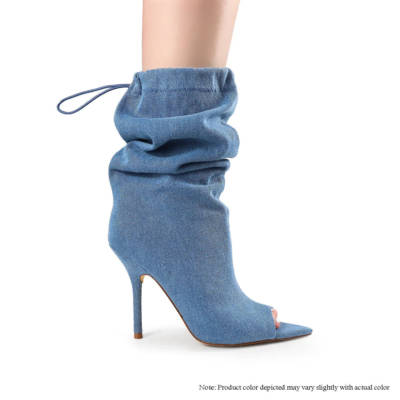 BEXIE-8 PEEP TOE ADJUSTABLE SLOUCH BOOTIE-DENIM