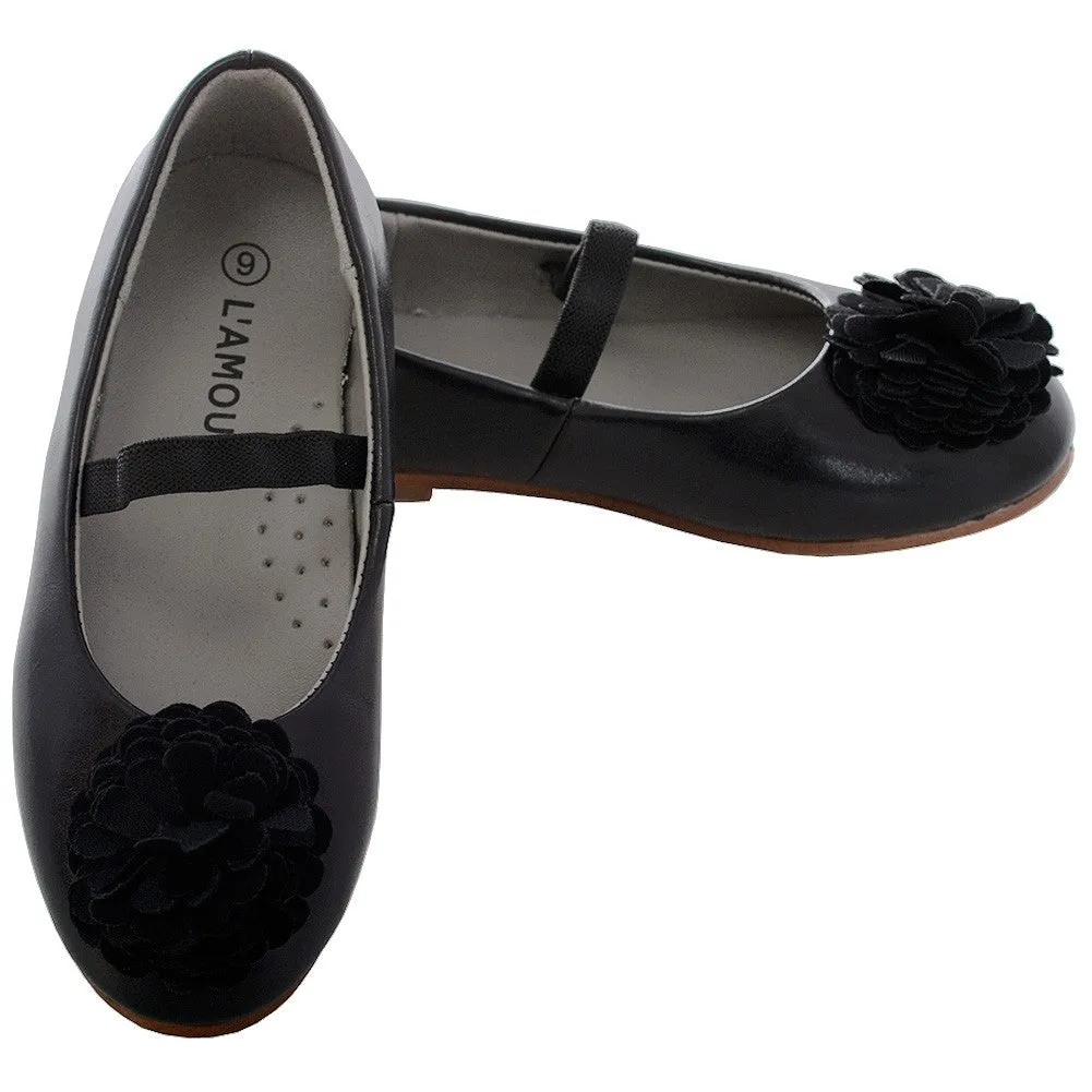 Black Rosette Ballet Flat Style Shoe Girl 11-4