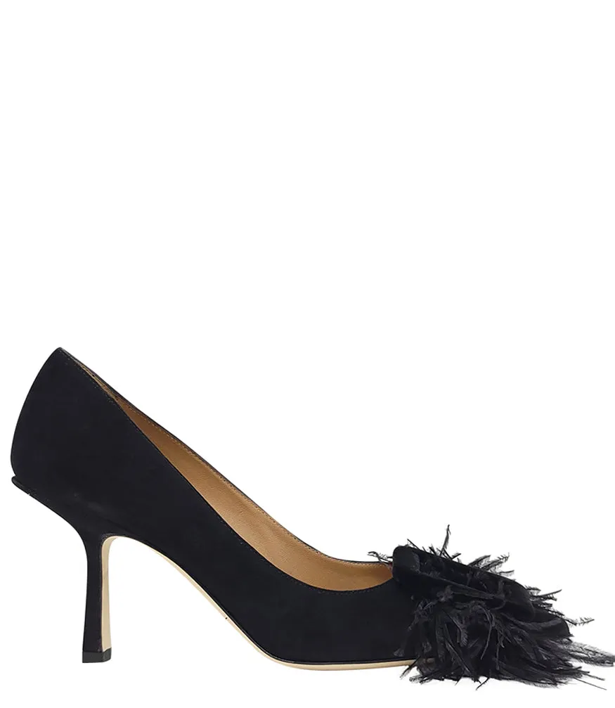 Black Suede Feather Heel Pump