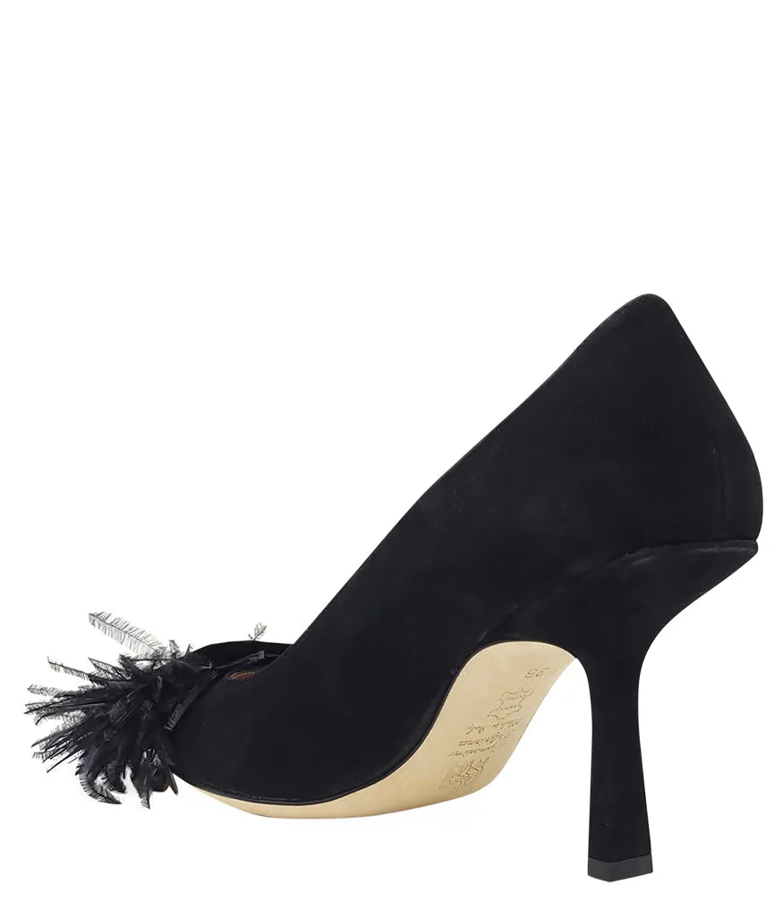 Black Suede Feather Heel Pump