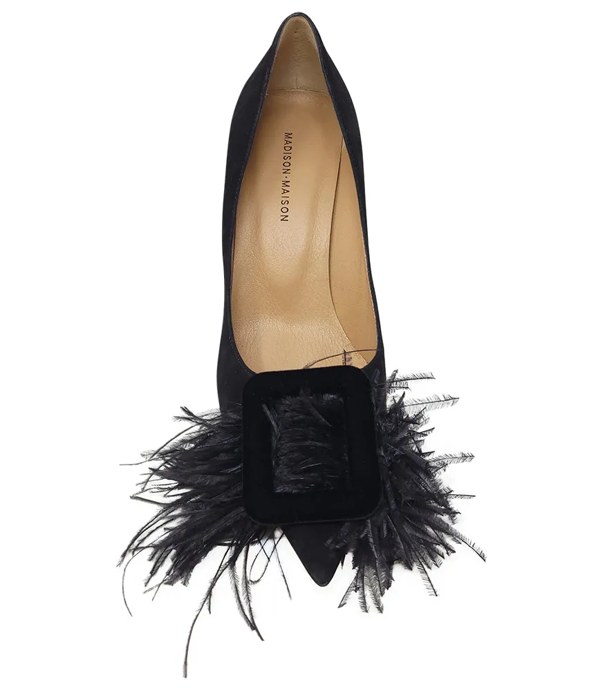 Black Suede Feather Heel Pump