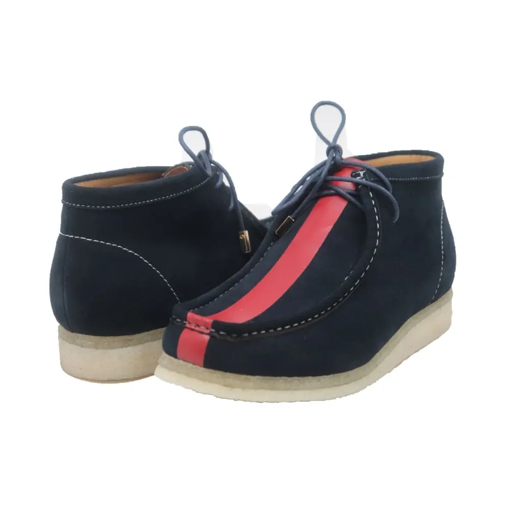 British Walkers Stripe Wallabee Boots Men's Navy and Red Striped Suede