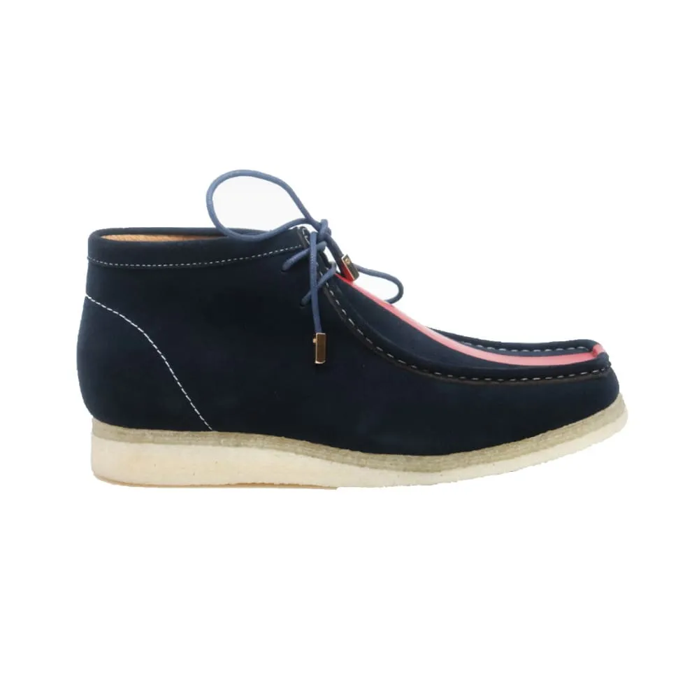 British Walkers Stripe Wallabee Boots Men's Navy and Red Striped Suede