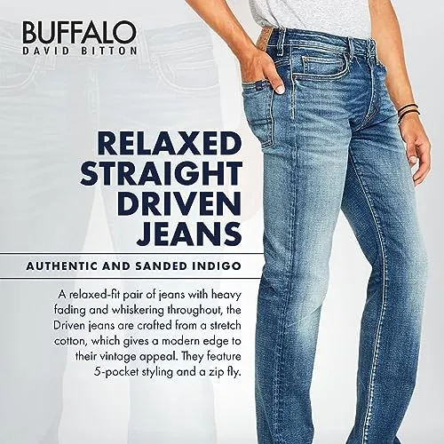 Buffalo David Bitton Men's Relaxed Straight Driven Jeans, Authentic and Sanded Indigo, 31W x 32L