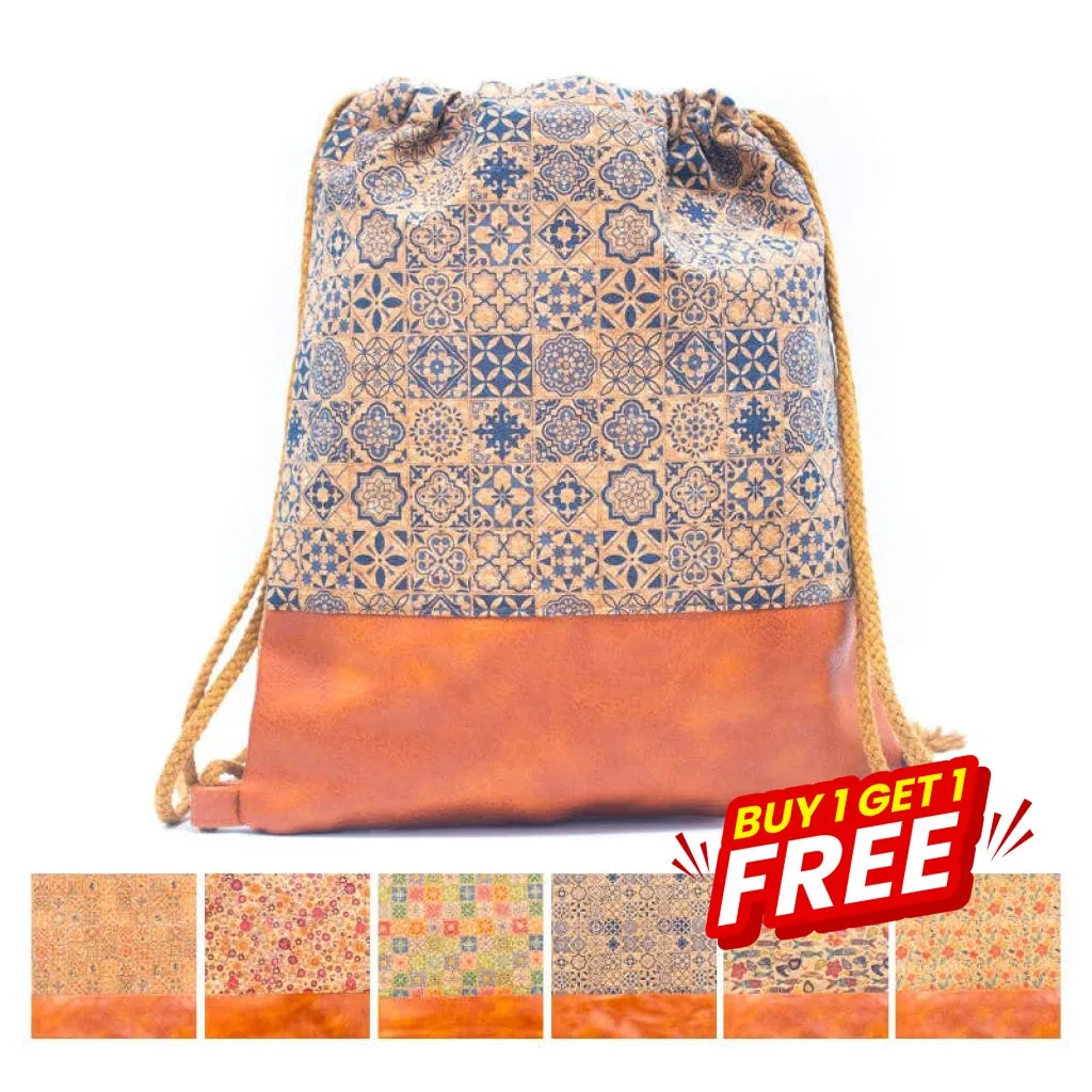 BUY 1 GET 1 FREE: Cork Gym sack Various patterns backpack BAGD-406