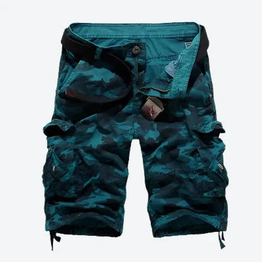 Camouflage Multi-Pocket Belted Cargo Shorts