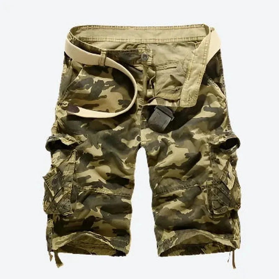 Camouflage Multi-Pocket Belted Cargo Shorts