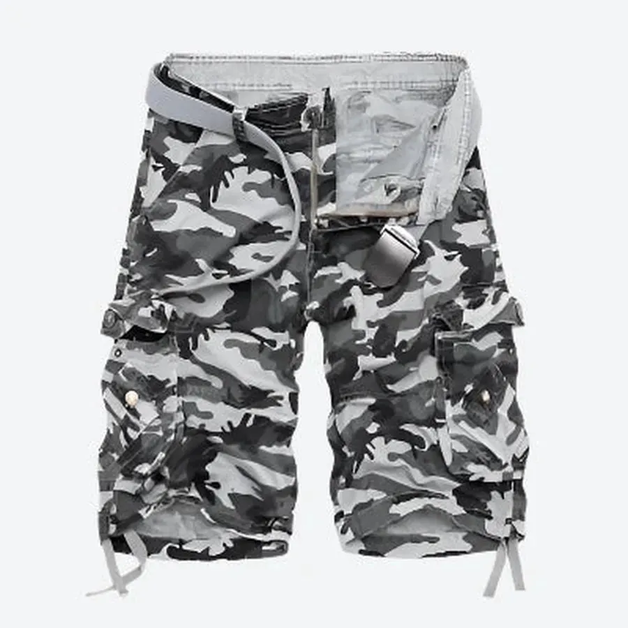 Camouflage Multi-Pocket Belted Cargo Shorts