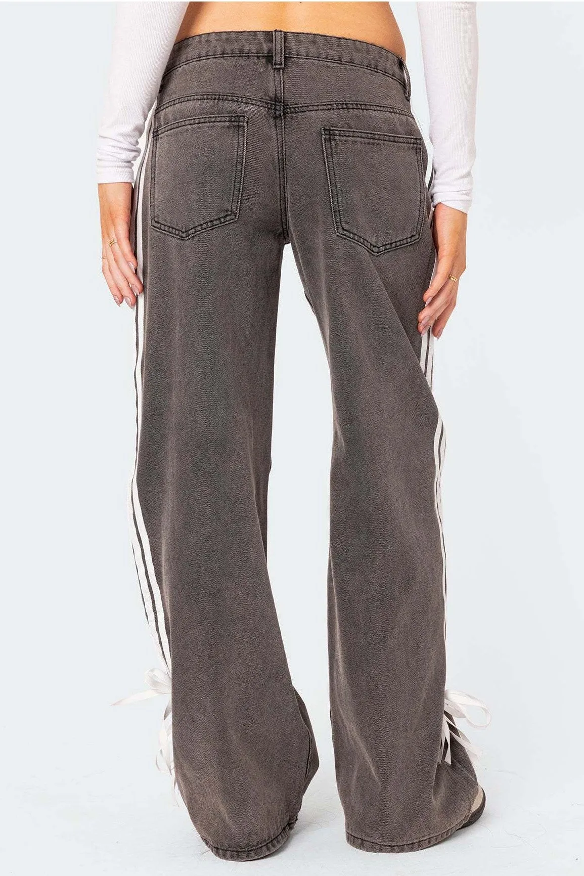 Casual Denim Pants with Side Stripe