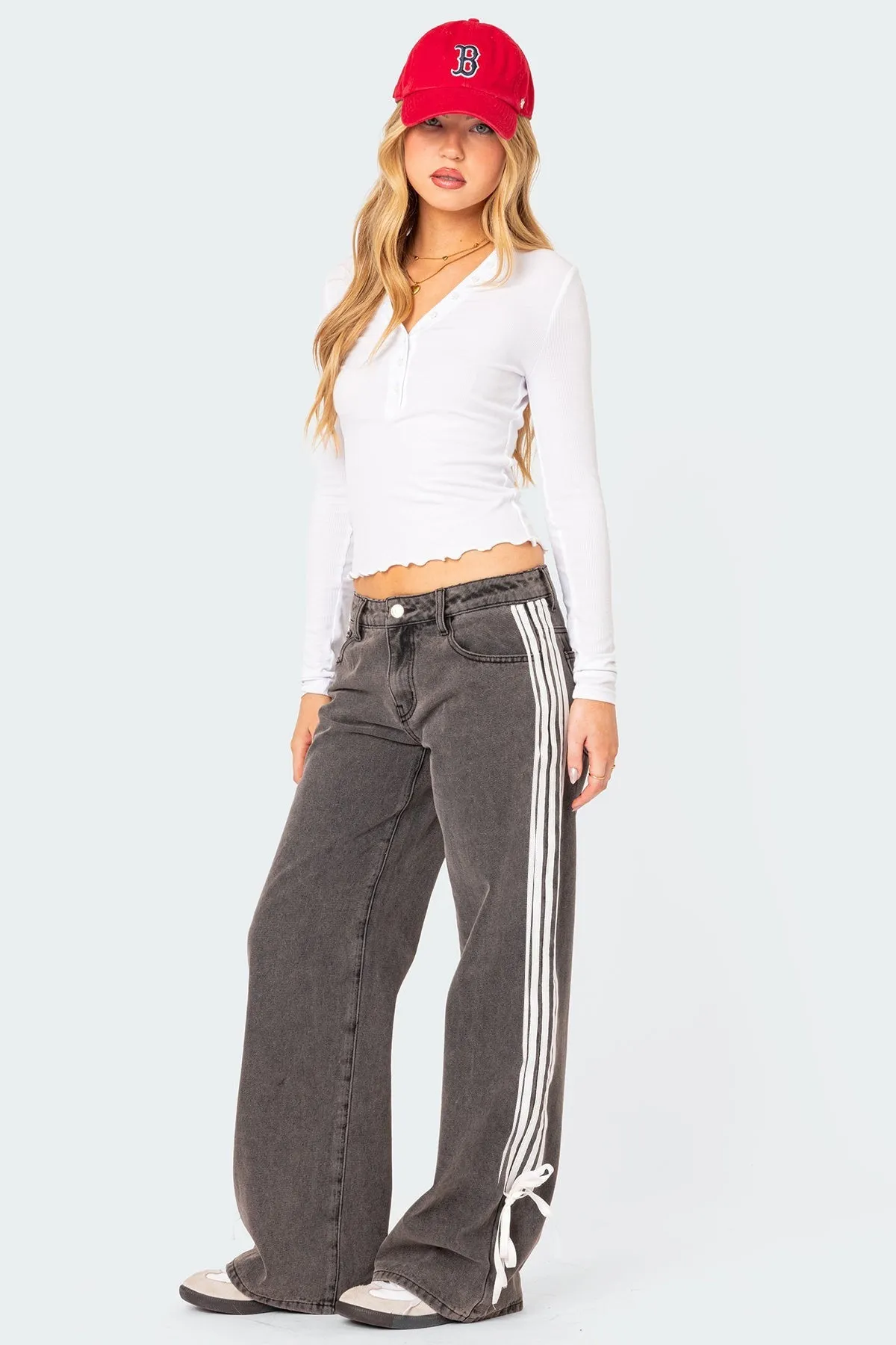 Casual Denim Pants with Side Stripe