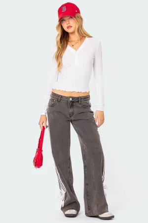 Casual Denim Pants with Side Stripe