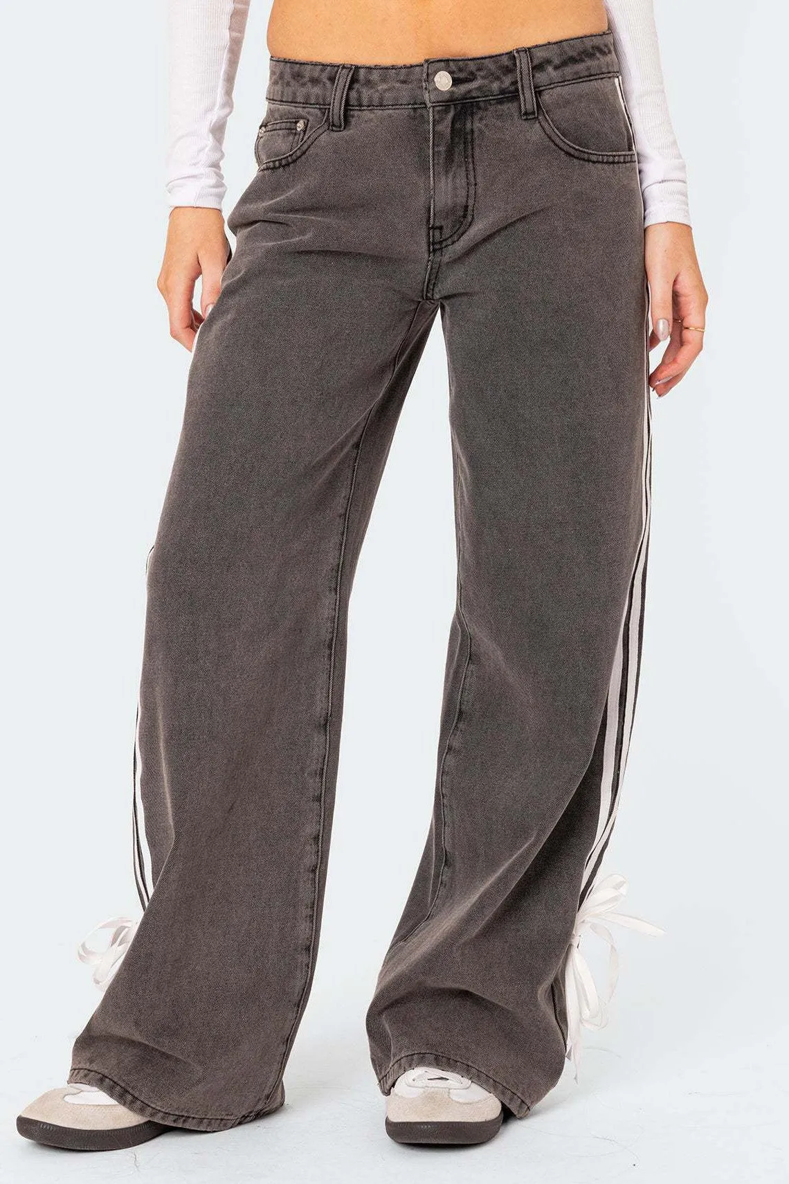 Casual Denim Pants with Side Stripe