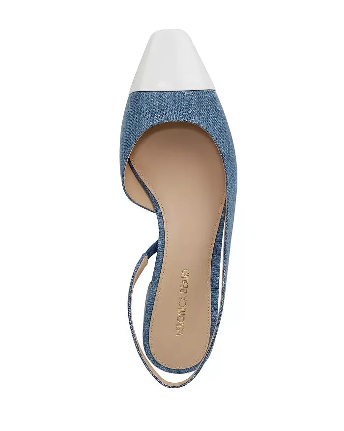 Cecile Denim Cap-Toe Slingback Denim Coconut