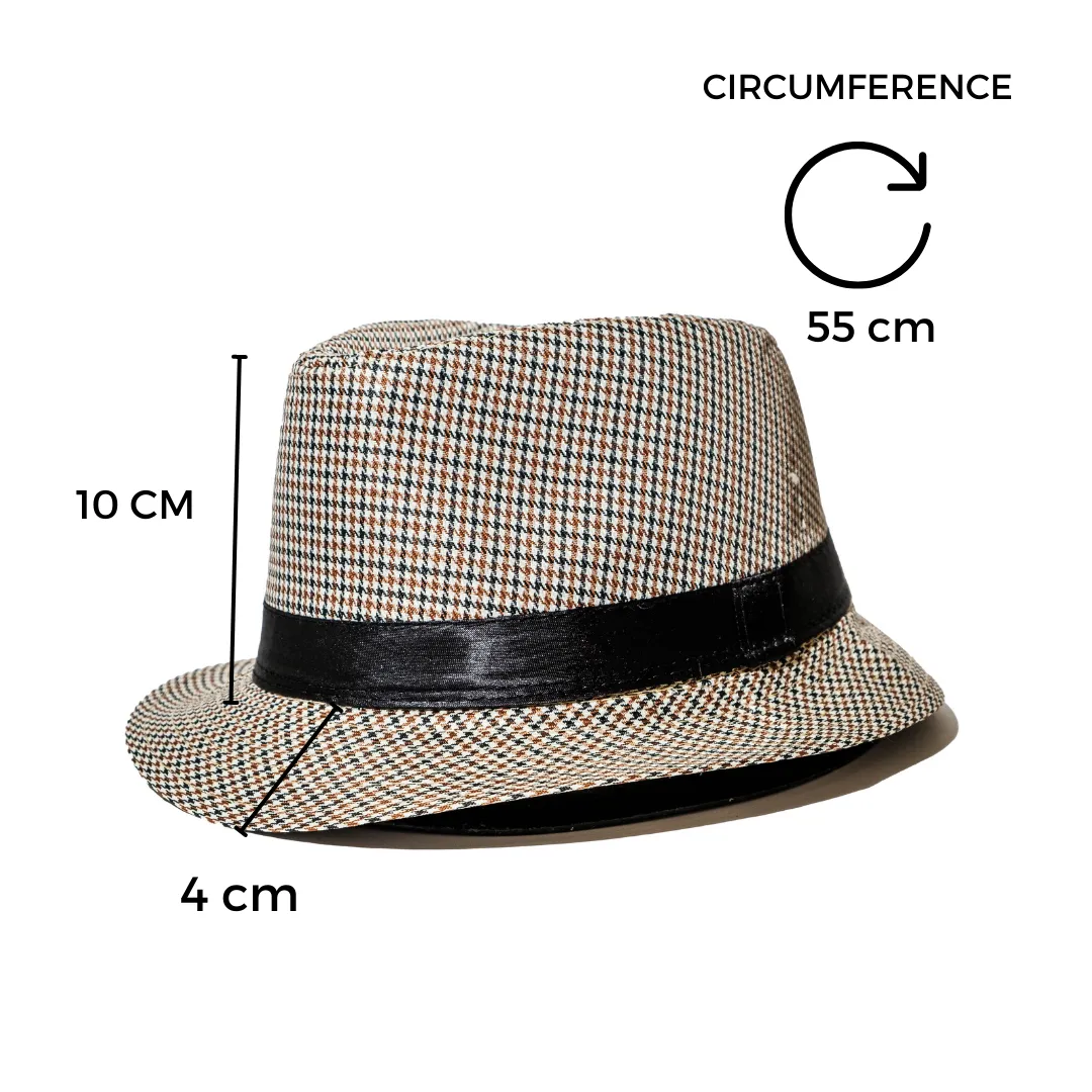 Chokore Fedora Hat in Houndstooth Pattern (Light Grey)