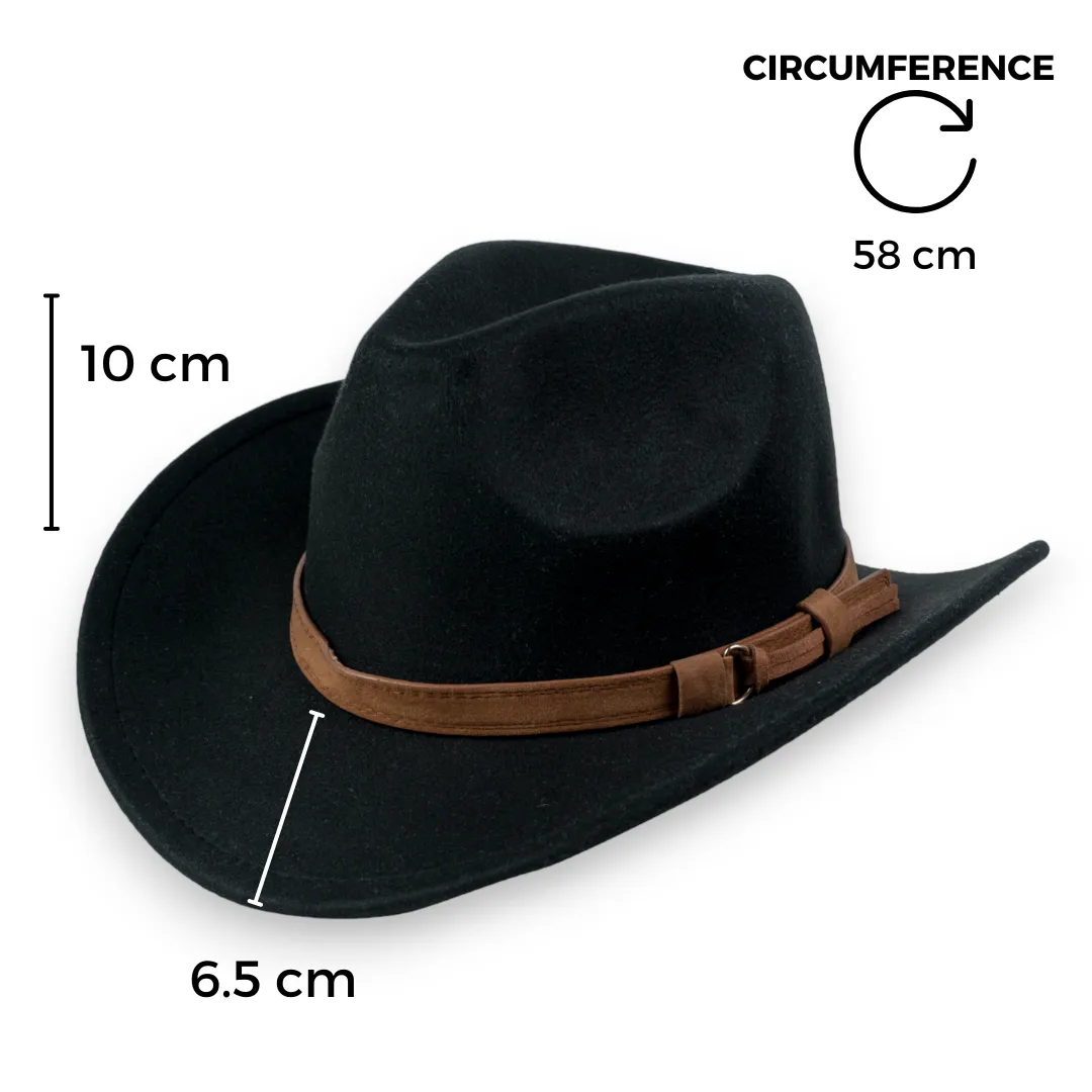 Chokore Pinched Cowboy Hat with PU Leather Belt (Black)