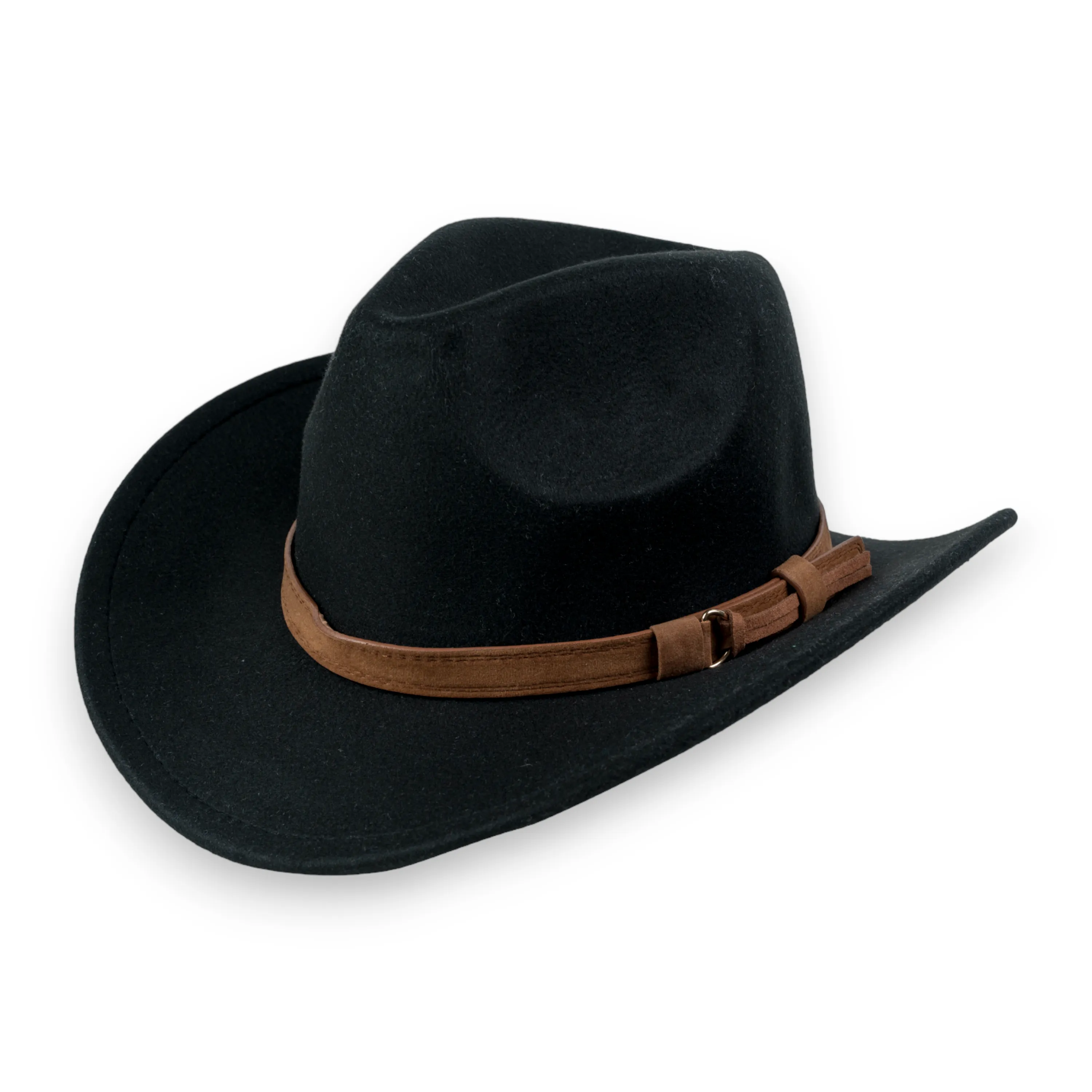 Chokore Pinched Cowboy Hat with PU Leather Belt (Black)