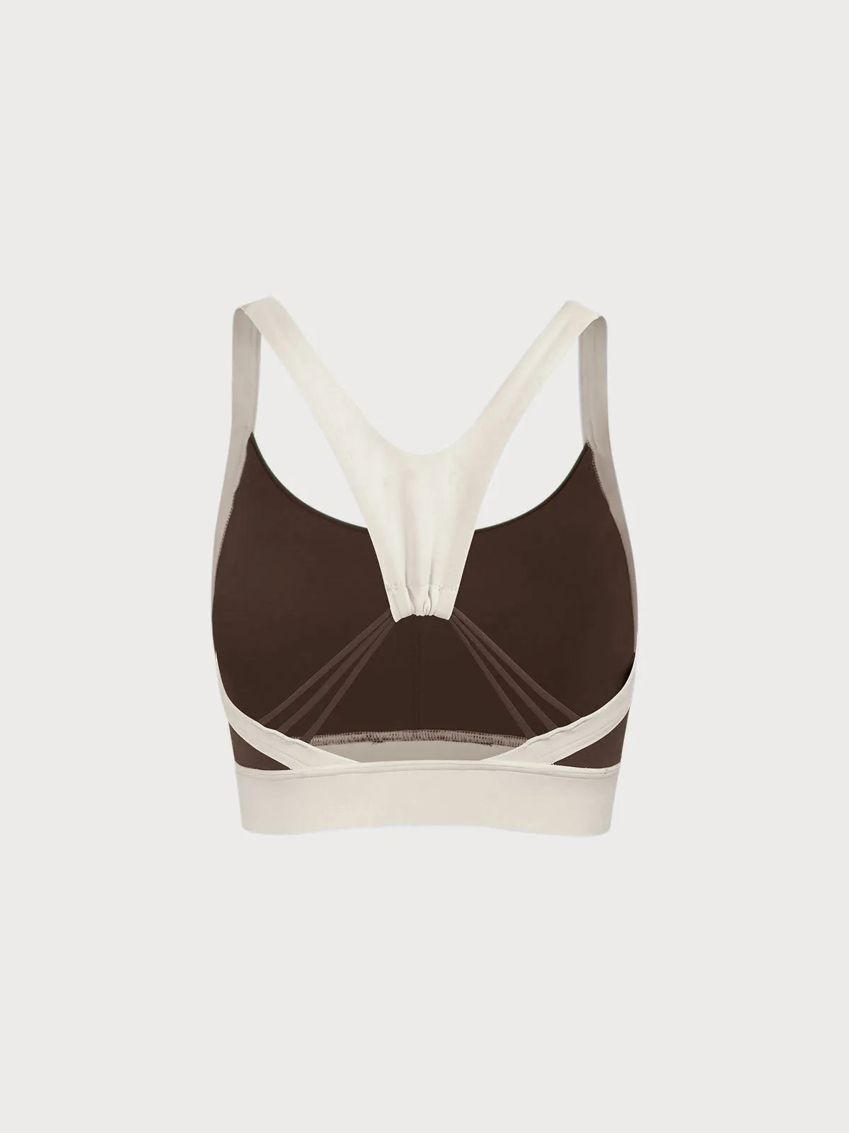 Coffee Contrast U Neck Sports Bra - High Support