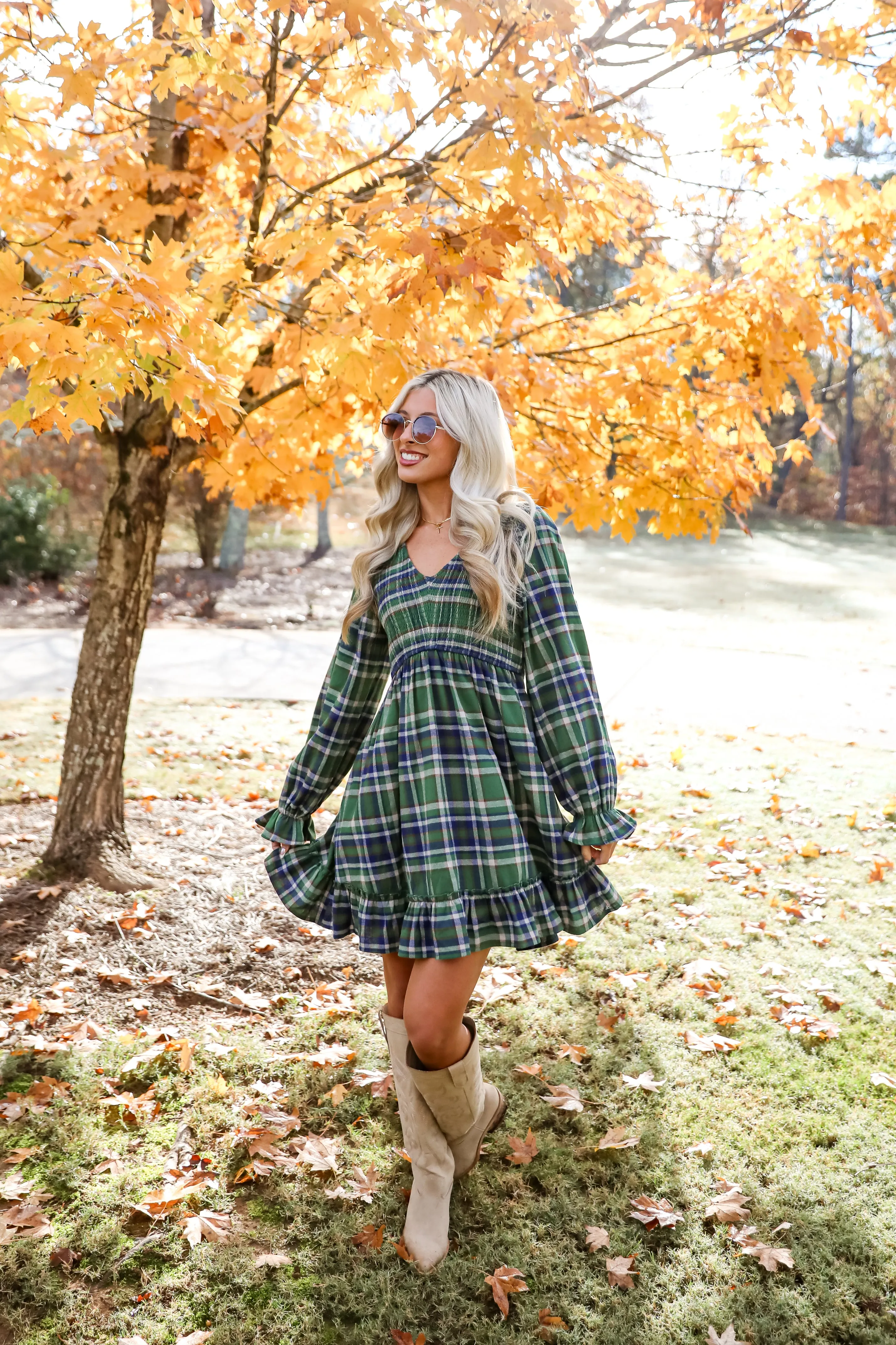 FINAL SALE - Ideal Attraction Green Plaid Mini Dress