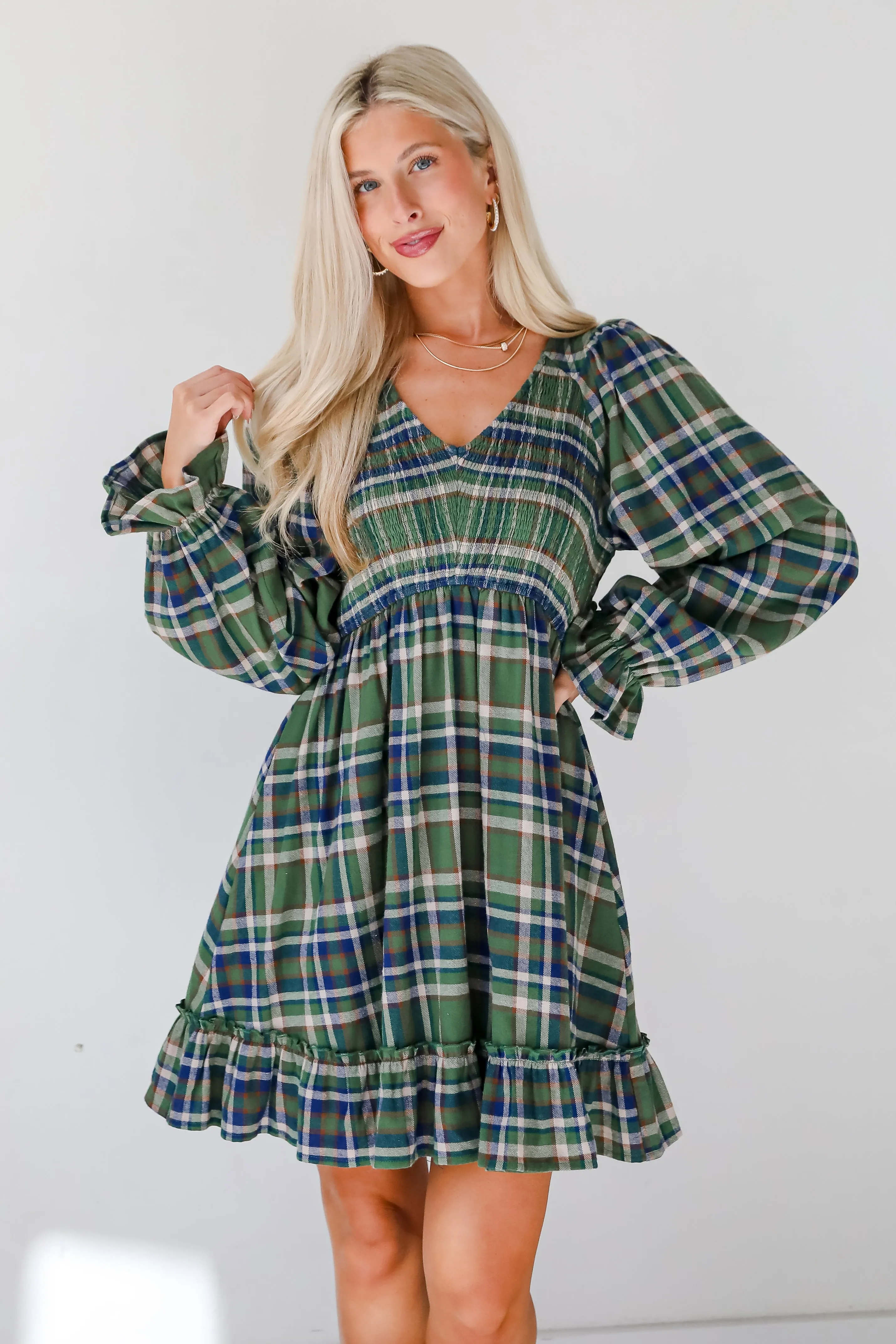 FINAL SALE - Ideal Attraction Green Plaid Mini Dress