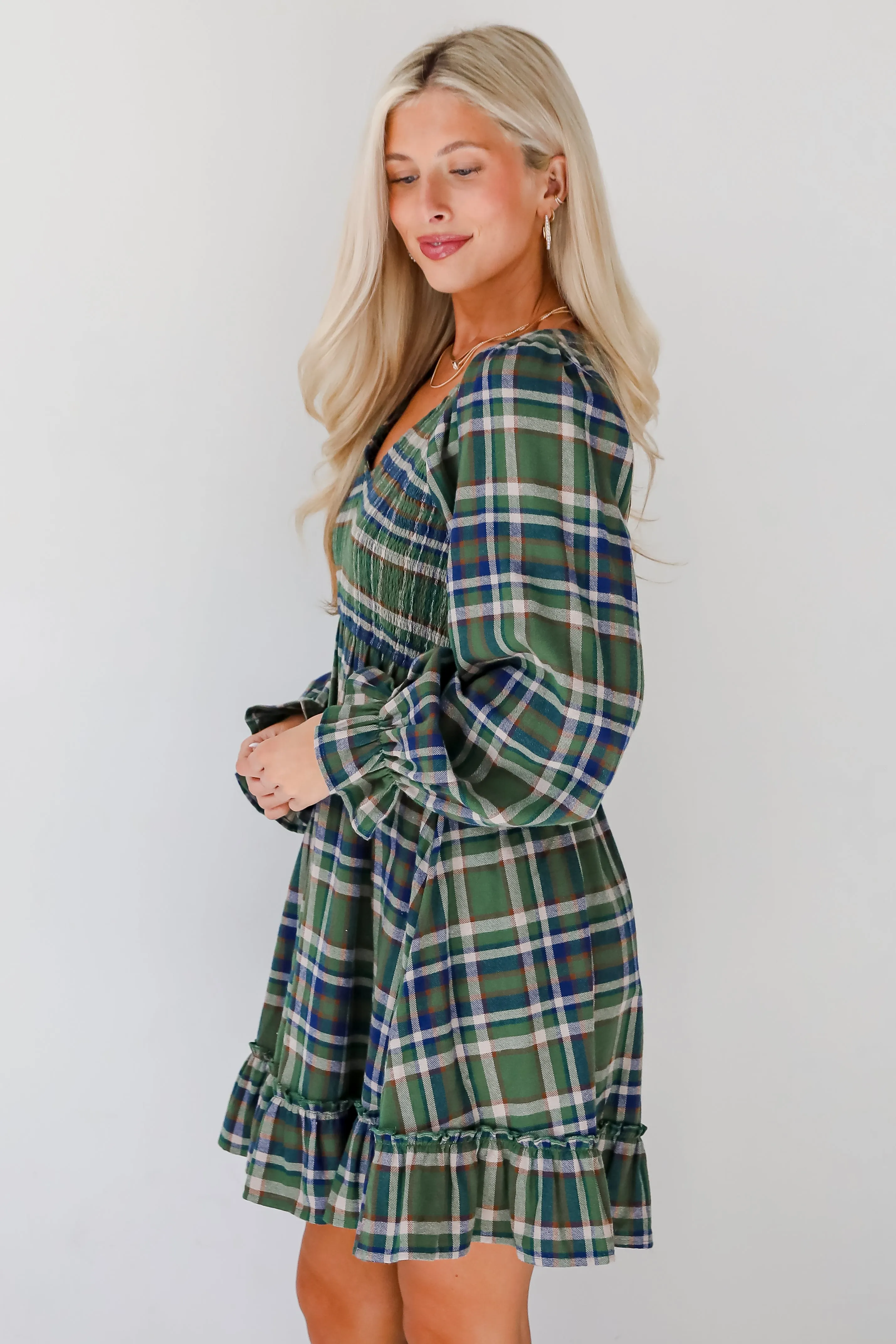 FINAL SALE - Ideal Attraction Green Plaid Mini Dress