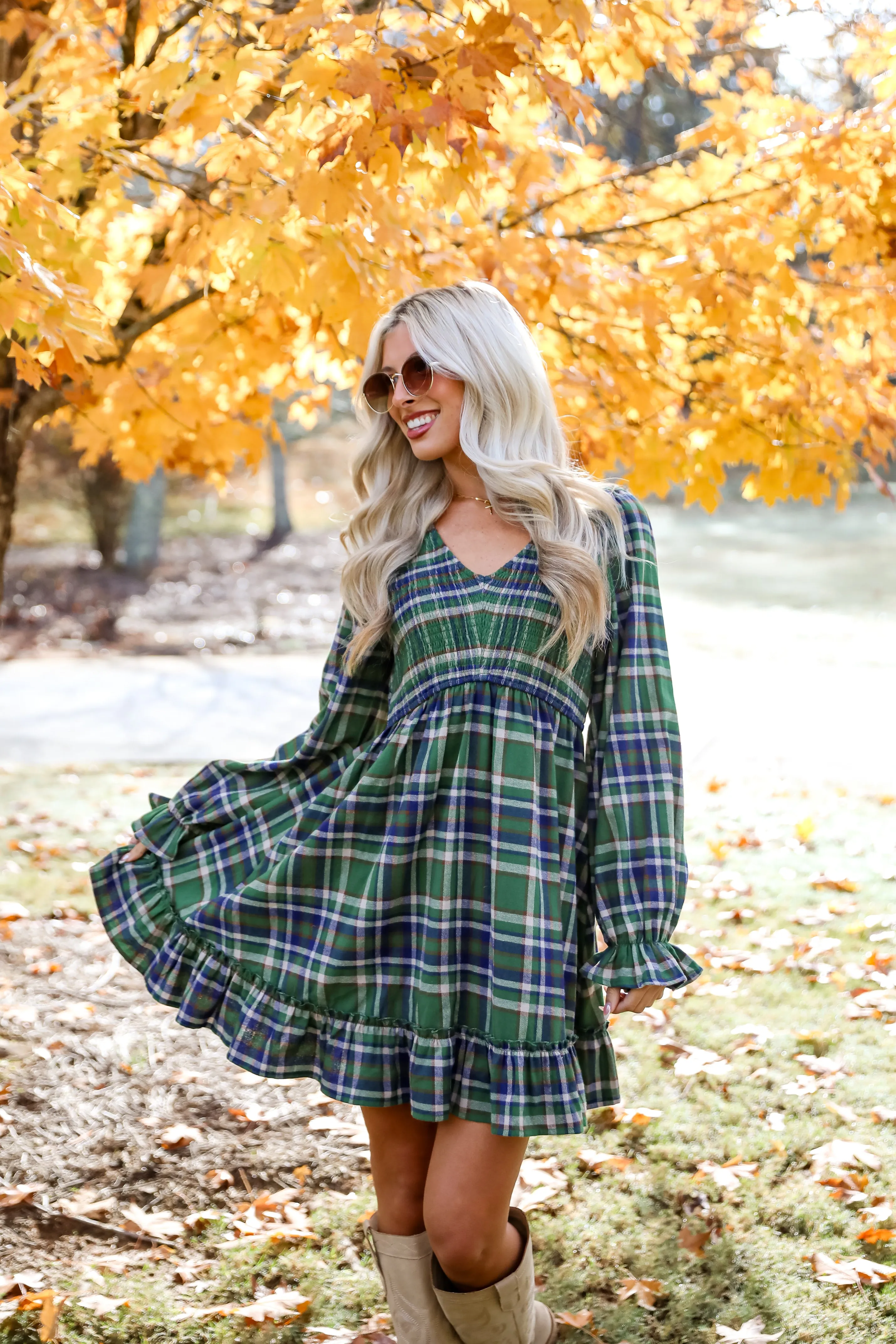 FINAL SALE - Ideal Attraction Green Plaid Mini Dress