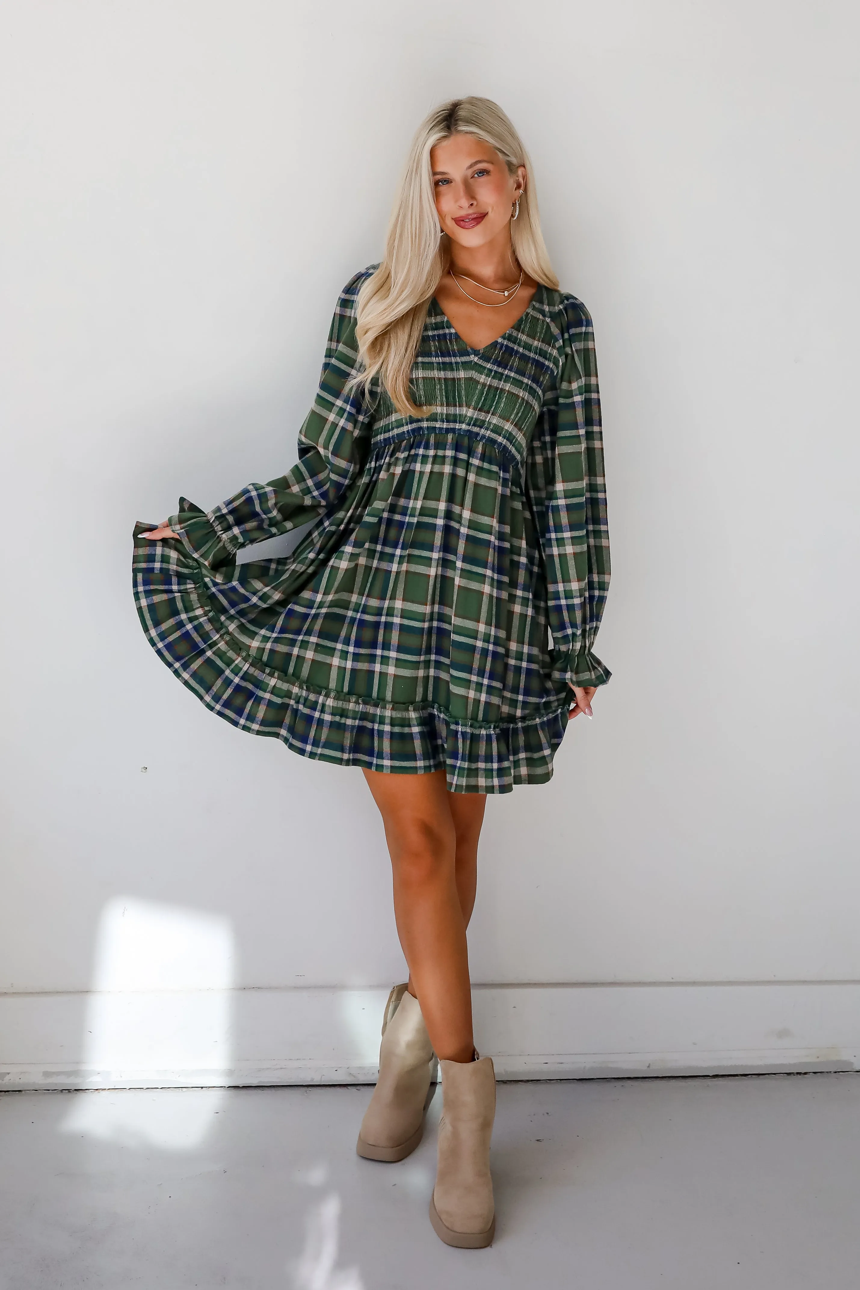 FINAL SALE - Ideal Attraction Green Plaid Mini Dress