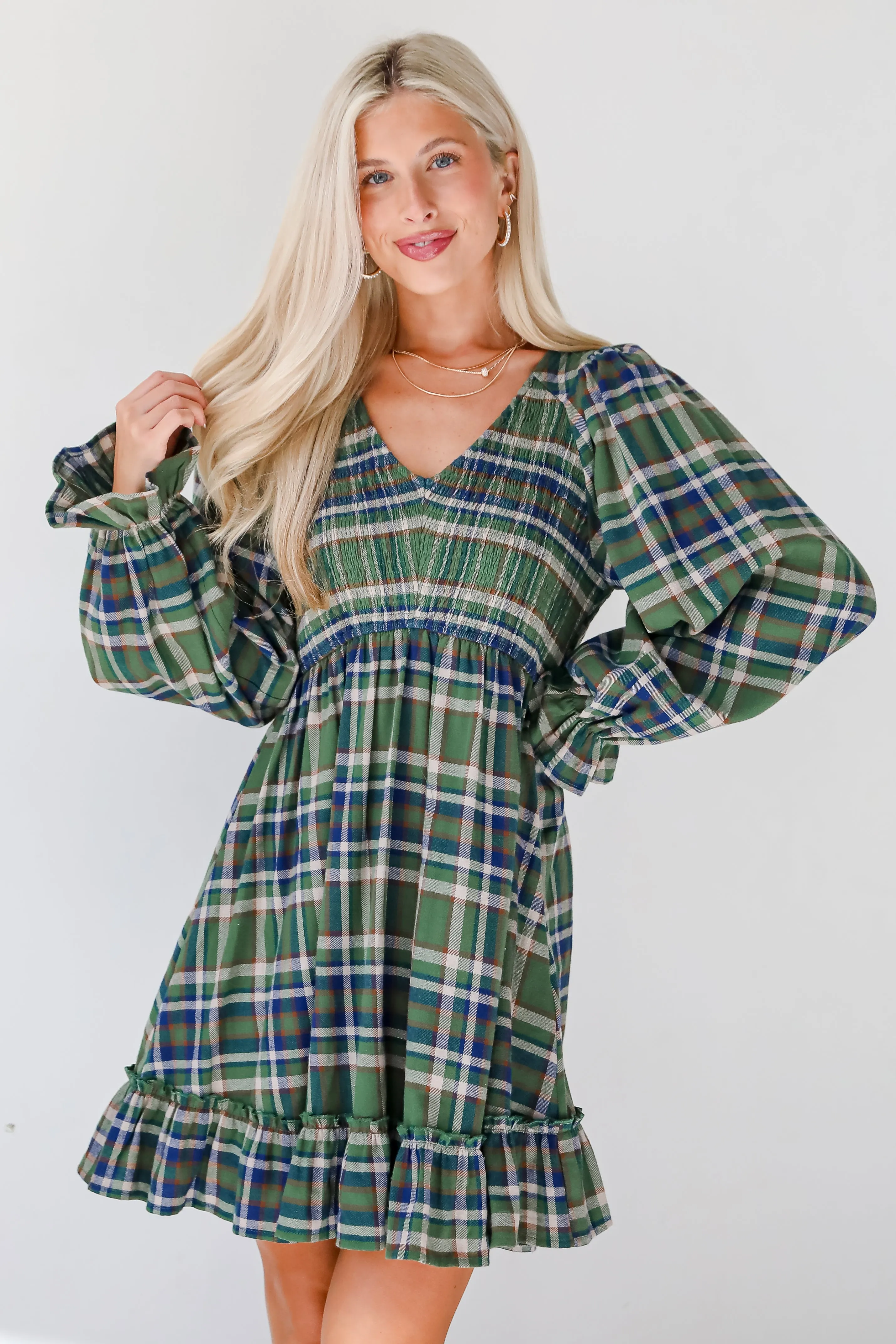 FINAL SALE - Ideal Attraction Green Plaid Mini Dress