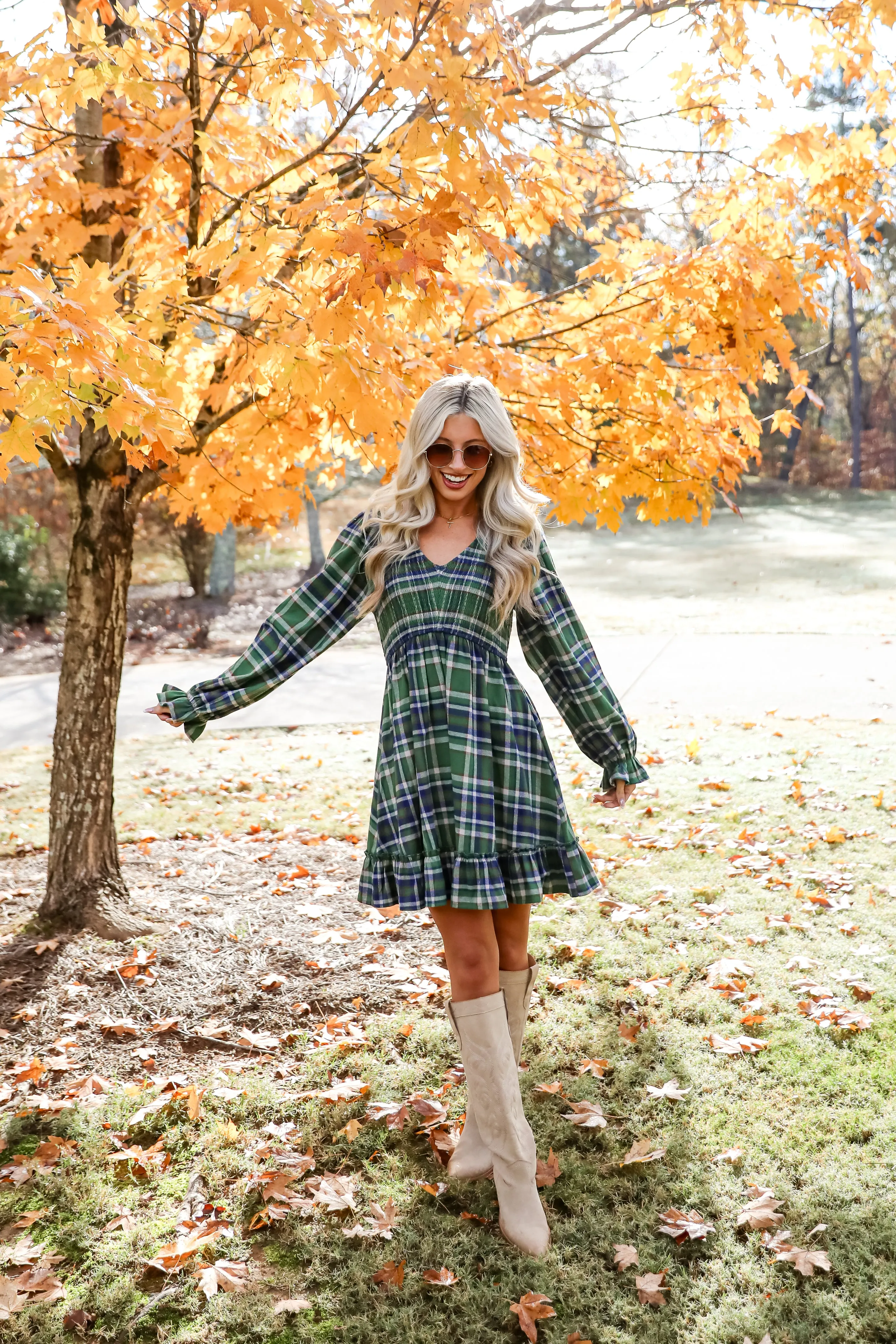 FINAL SALE - Ideal Attraction Green Plaid Mini Dress