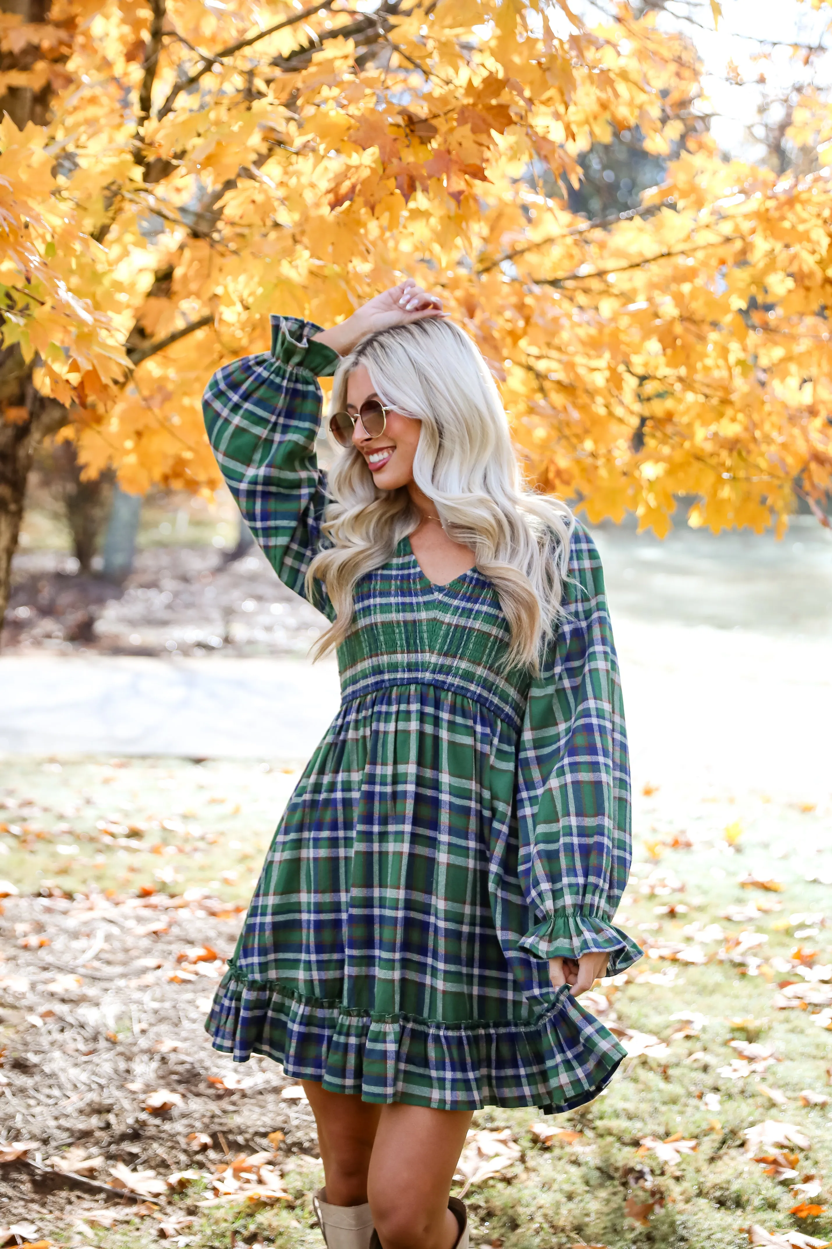 FINAL SALE - Ideal Attraction Green Plaid Mini Dress