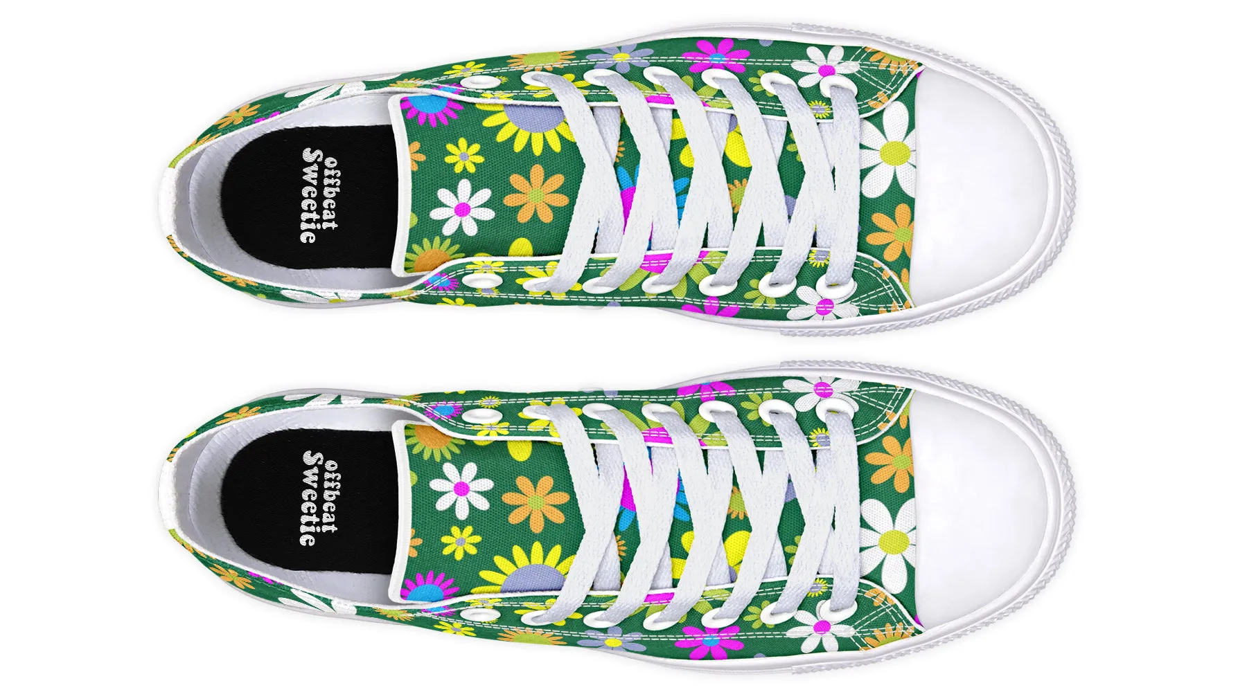 Green Retro Flowers Low Tops