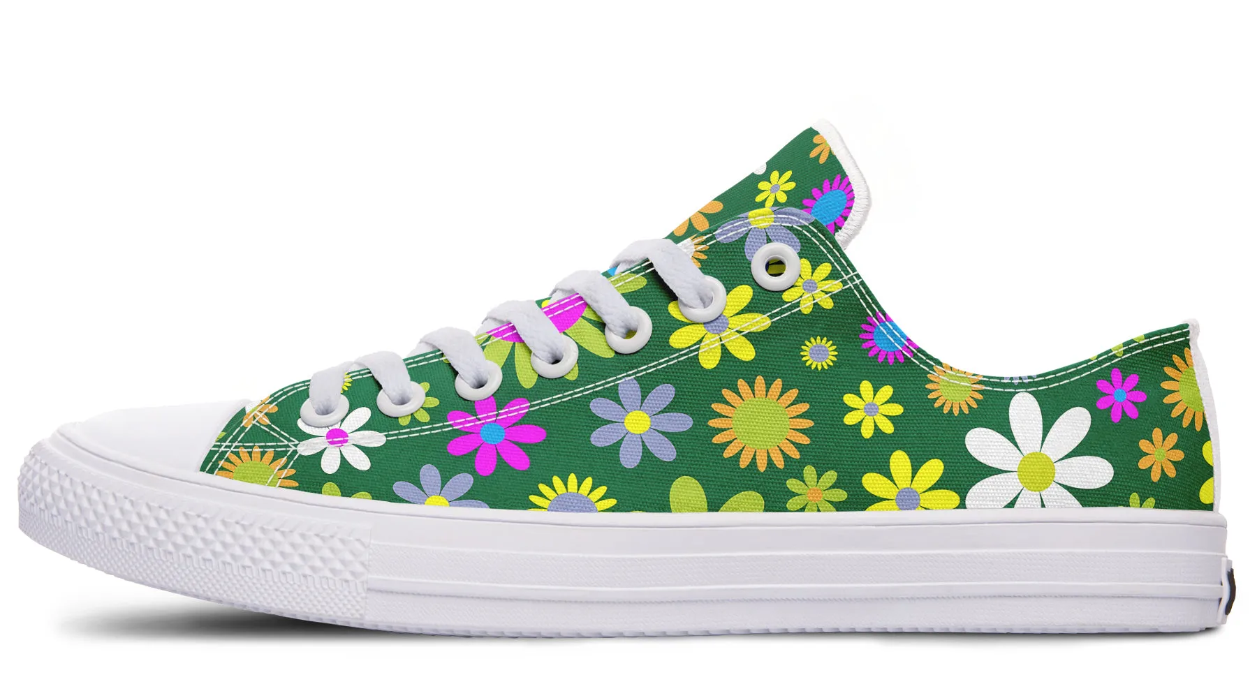 Green Retro Flowers Low Tops