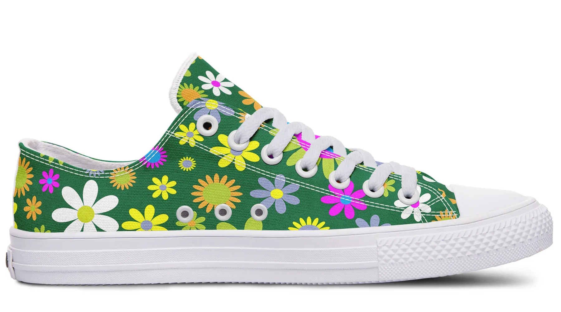 Green Retro Flowers Low Tops