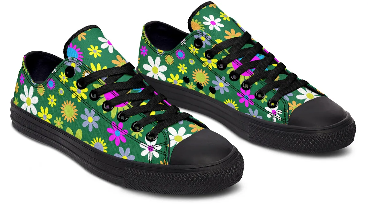 Green Retro Flowers Low Tops