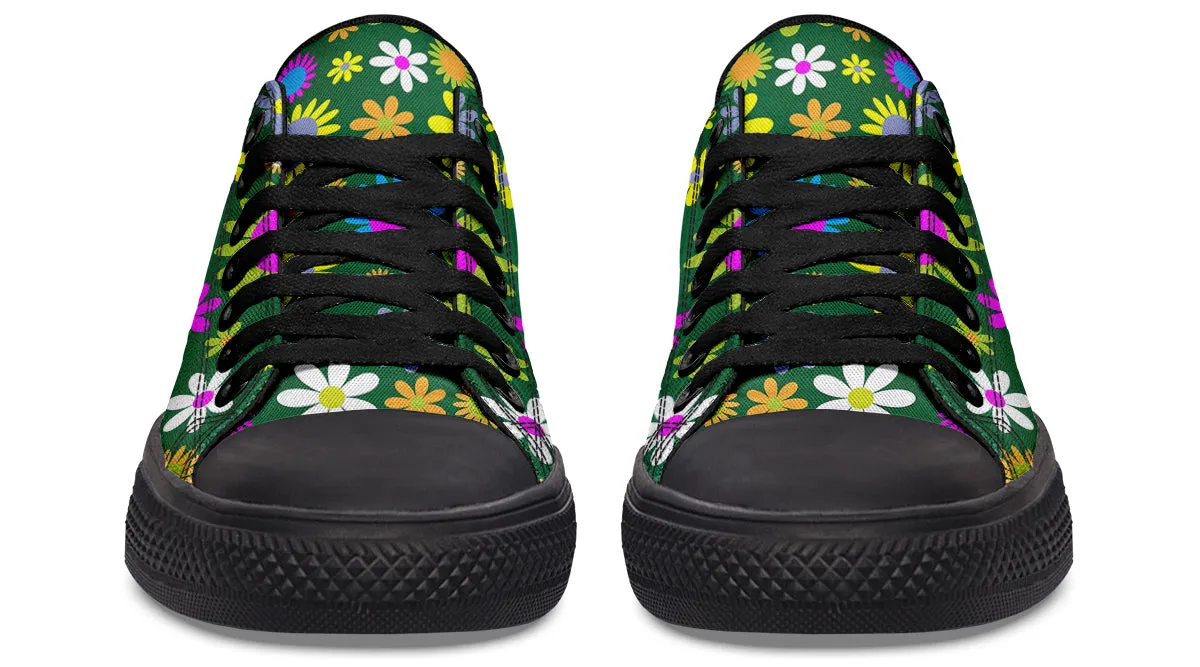 Green Retro Flowers Low Tops