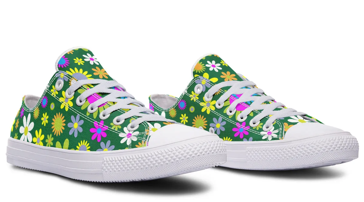 Green Retro Flowers Low Tops