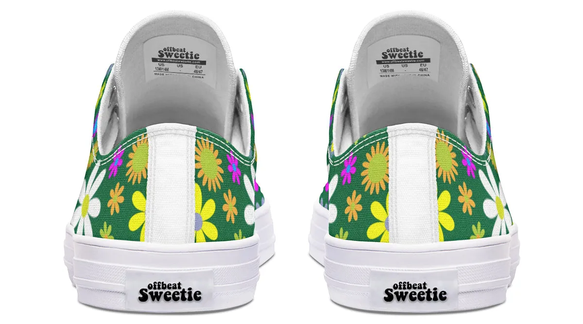 Green Retro Flowers Low Tops