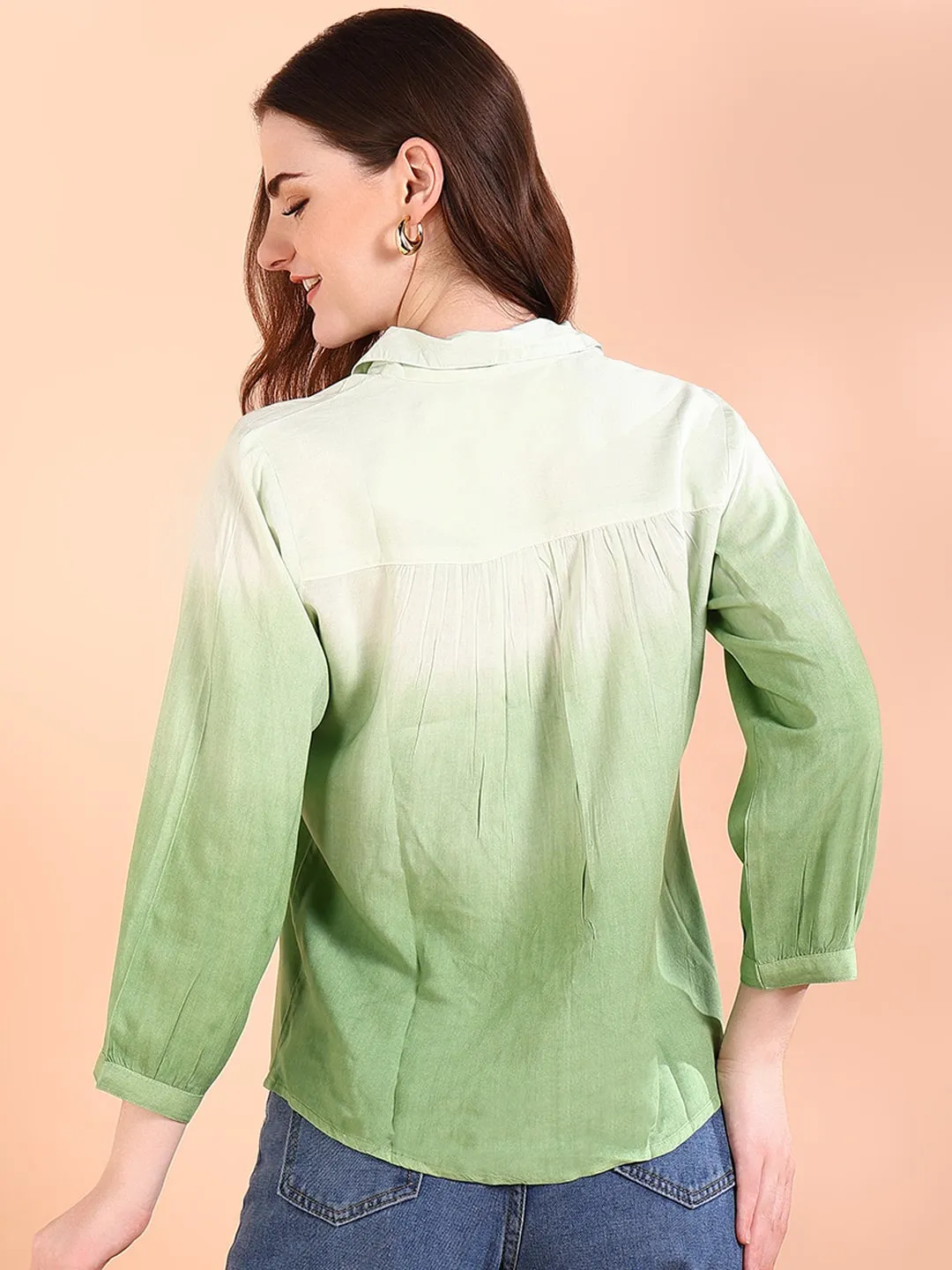 Green Tie-Dye Crepe Loose Fit Shirt