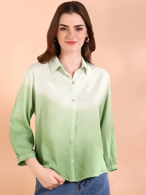 Green Tie-Dye Crepe Loose Fit Shirt