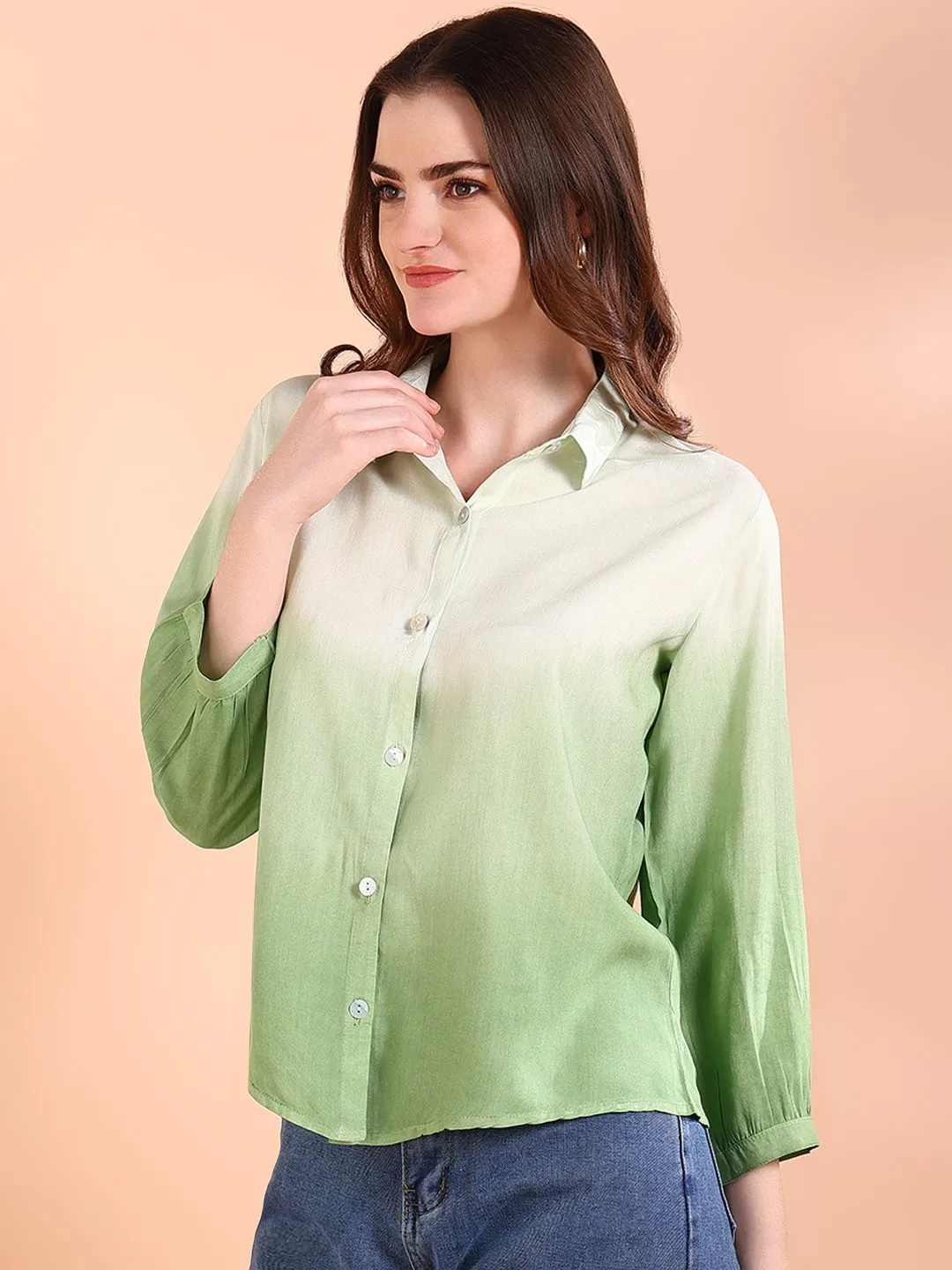 Green Tie-Dye Crepe Loose Fit Shirt