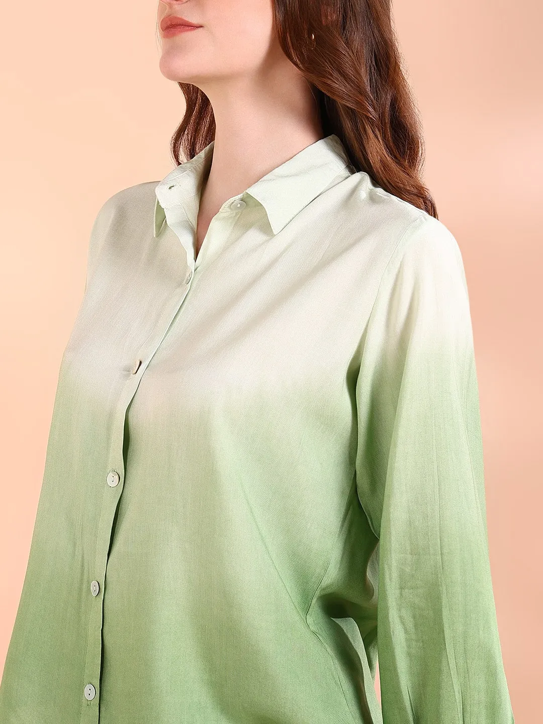 Green Tie-Dye Crepe Loose Fit Shirt