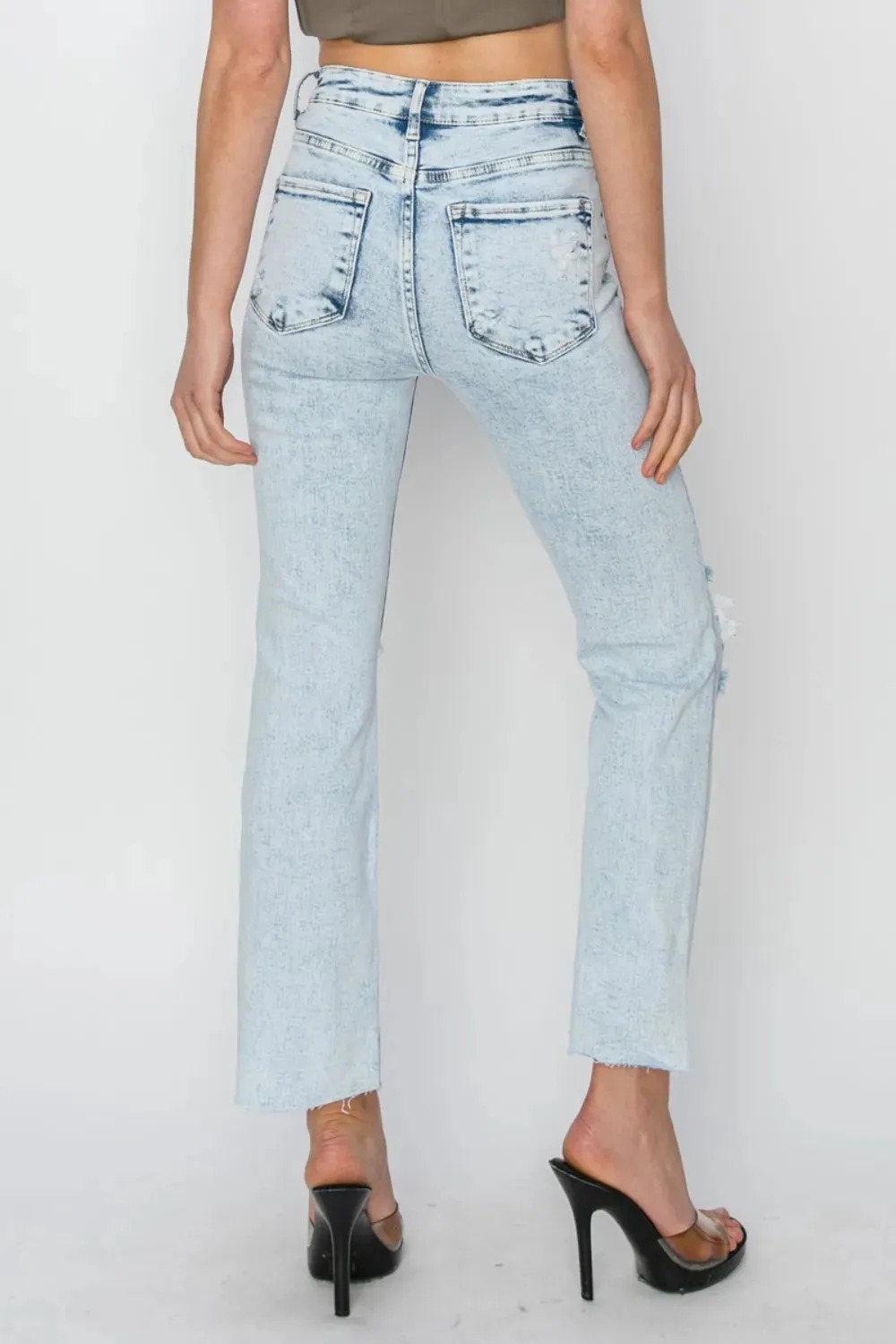 High Rise Distressed Ankle Jeans