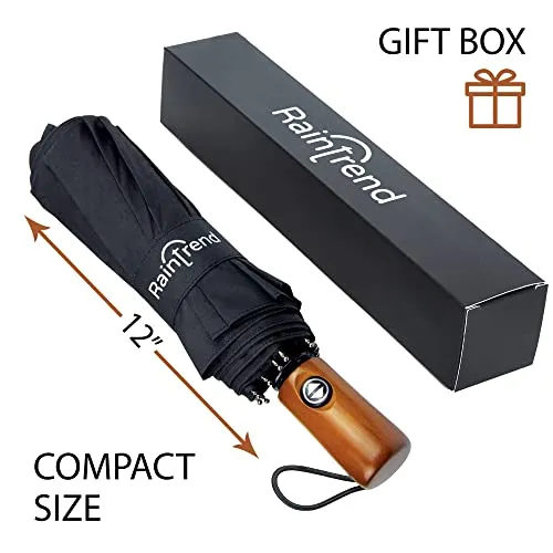 Large Windproof Double Canopy Umbrella for Rain - Travel Umbrella - Black