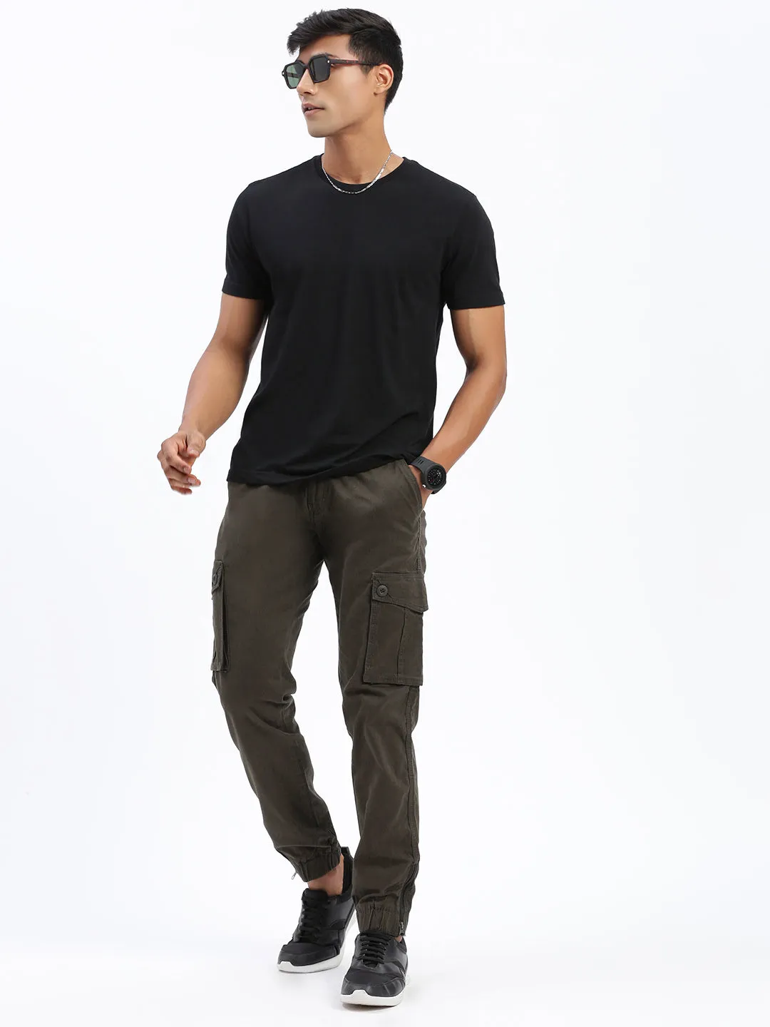 Men Solid Olive Joggers